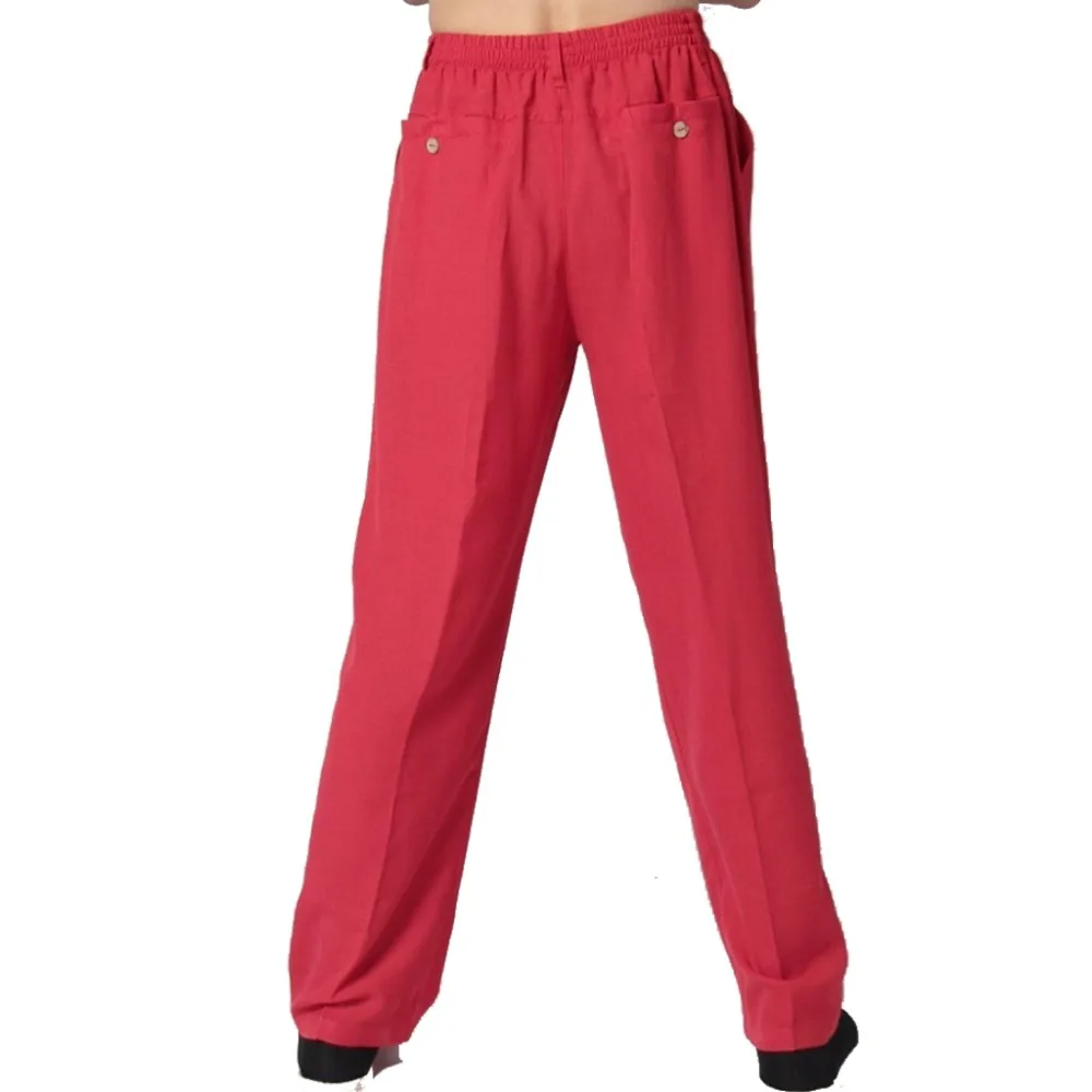 Мужские брюки кунг-фу красные китайские из хлопка и льна M L XL XXL XXXL WNS031810 | Мужская