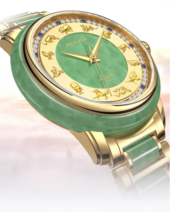 Новые женские часы Jade пара влюбленных часы мужские деловые часы Механические нефритовые алмазные позолоченные Безель креативные популярные женские часы