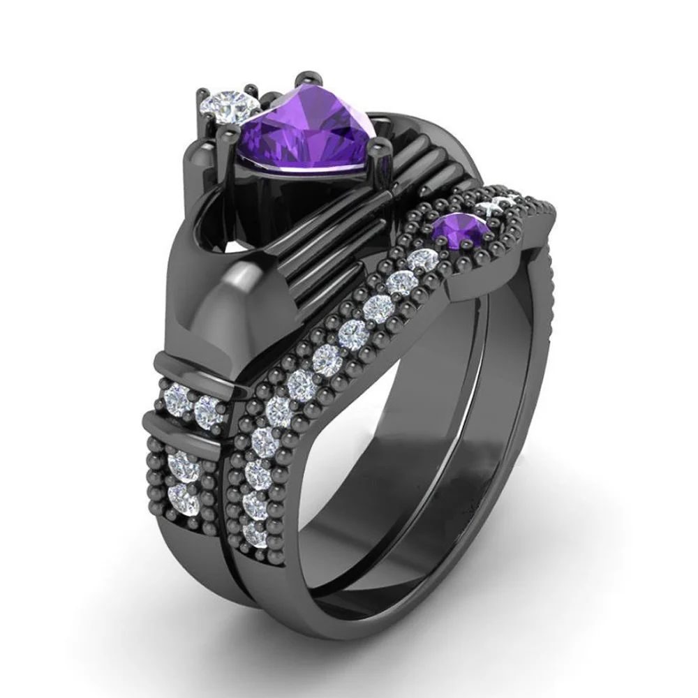 Huitan, 2 шт., кольцо Claddagh с кубическим цирконием в форме сердца, ирландские классические обручальные кольца для женщин,, много оптом - Цвет основного камня: B539