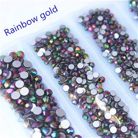 Rainbow gold Micui 1440 шт, SS3-SS10, Микс, 6 размеров, AB кристаллы, стеклянные стразы, блестящий кристалл, не исправление, стразы для украшения ногтей MC992 - Цвет: Rainbow gold