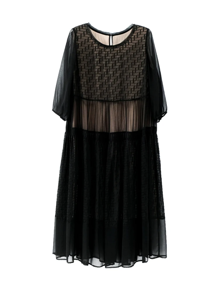 Винтажные шелковое летнее платье 2021 корейский элегантный черный миди женские