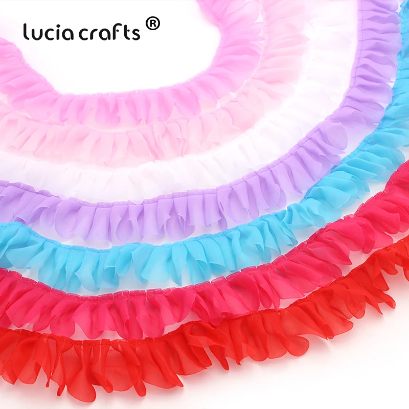 

Lucia crafts 2y/lot 43mm Chiffon Garment Lace Trim Ribbons Fabric for Wedding Party Home Decor DIY Sewing Materials V0203