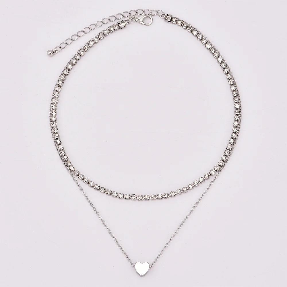 Новое ожерелье модное женское с двойным кристаллом в форме сердца аксессуары для