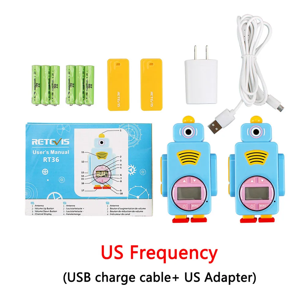 US Freq -USB Adapter 2 шт. Retevis RT36 робота из мультфильма иди и болтай Walkie Talkie дети двухстороннее радио 0,5 W VOX фонарик Micro Зарядка через usb Перезаряжаемые Батарея - Цвет: US Freq -USB Adapter