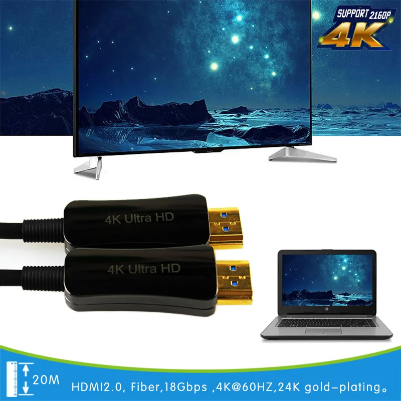 20 метровый оптический кабель HDMI позолоченный 4K 8K 1080P 2160P для HDTV 2 0 Plug and Play видео