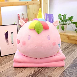 Eyes open pink С единорогом из плюша с шариковой головкой для Игрушка 2-в-1 мягкие зверей единорогов; кукла Одеяло с моющейся Единорог Детские Летние путешествия плюшевая подушка - Цвет: Eyes open pink