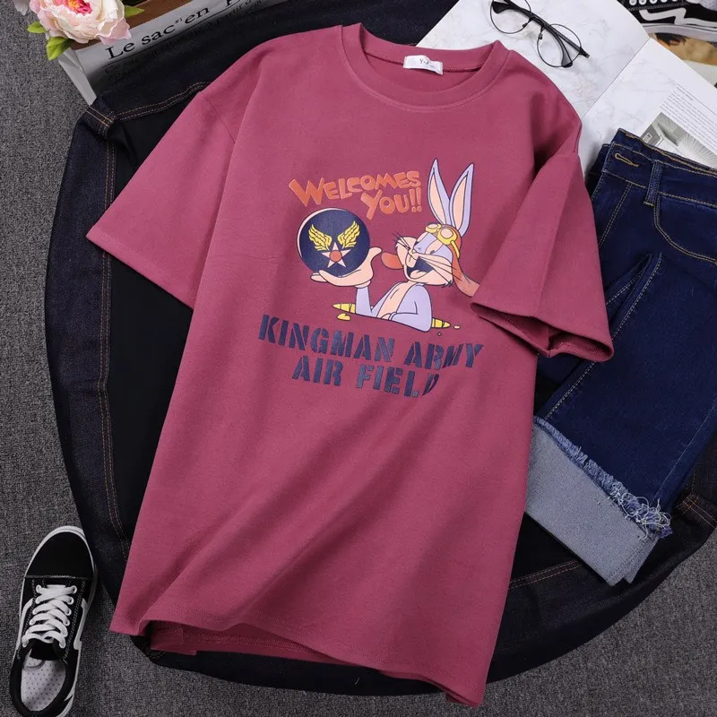 Женская короткая футболка Harajuku Kawaii с круглым вырезом и рисунком кролика 90s