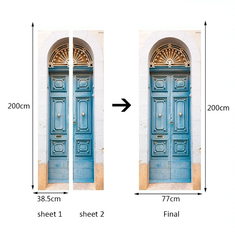 Горячая Распродажа креативные наклейки на дверь обои синие железные ворота