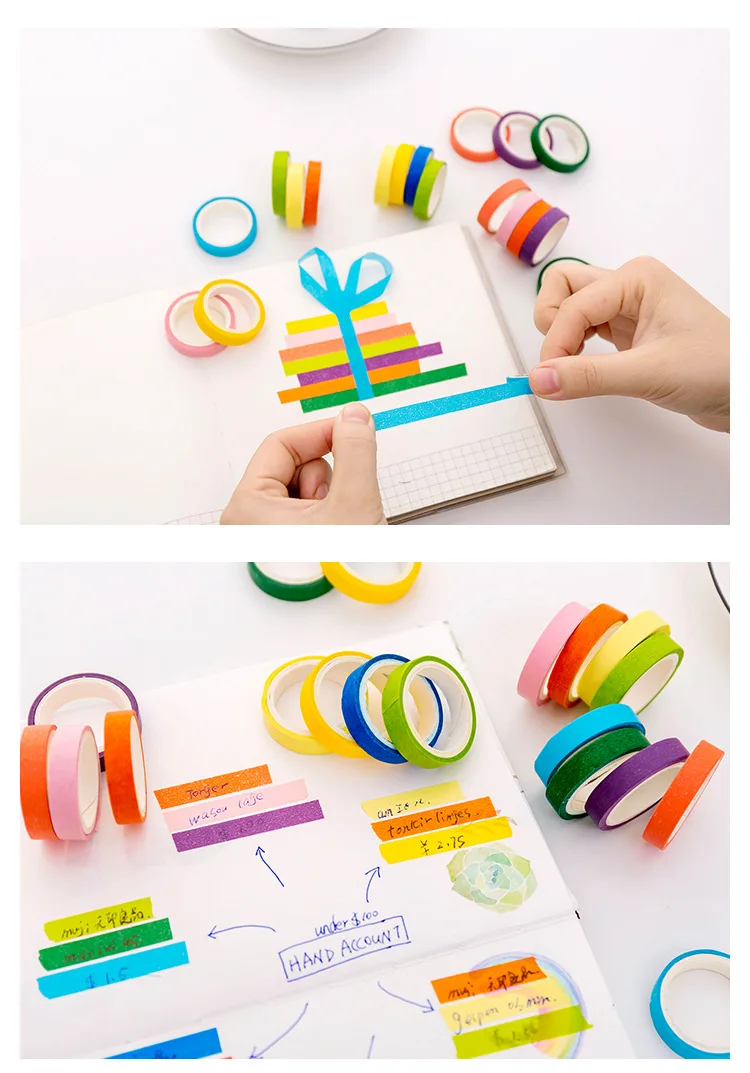 10 шт./упак. различных Карамельный цвет лента Washi DIY Скрапбукинг Стикеры этикетки клейкая лента Школа канцелярских товаров