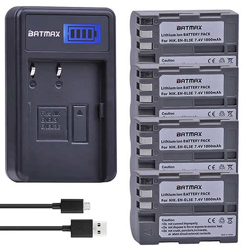 4 Battery set Batmax EN-EL3E RU EL3E батарейный блок камеры+ ЖК-дисплей USB Зарядное устройство для Nikon D90 D80 D300 D300s D700 D200 D70 D50 D70s D100 Камера s - Цвет: 4 Battery set