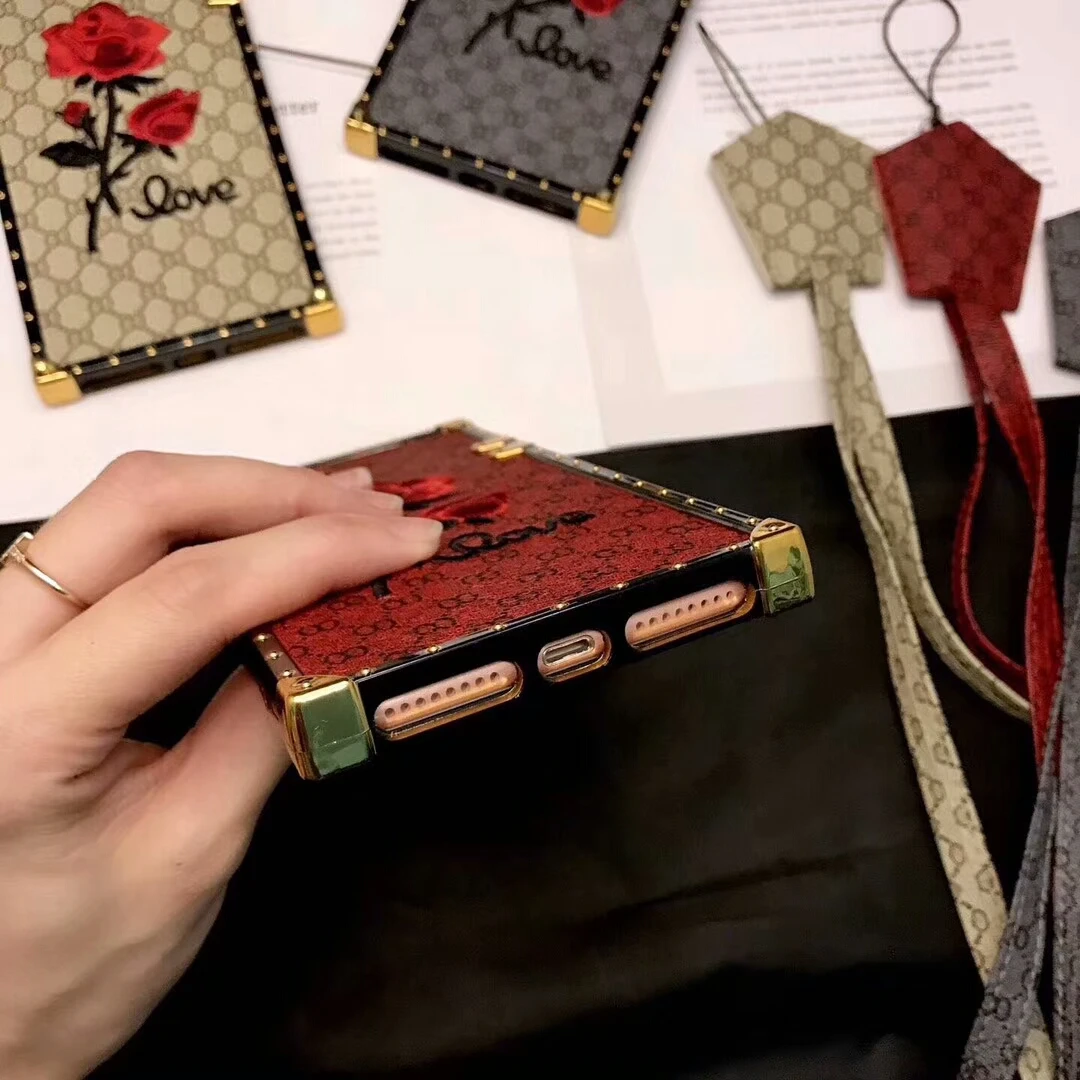 Luxury Embroidery 3D Rose Flower Phone Case For Samsung Galaxy S9 S8 Plus Note 9 Plating border Metal Rivet Square Back Cover |