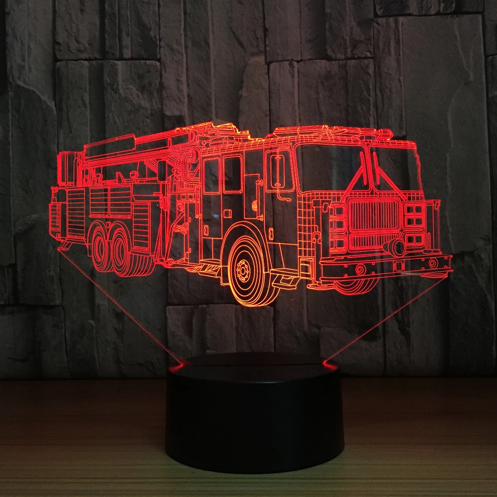 3D пожарная машина моделирование настольная лампа 7 цветов Изменение ночной