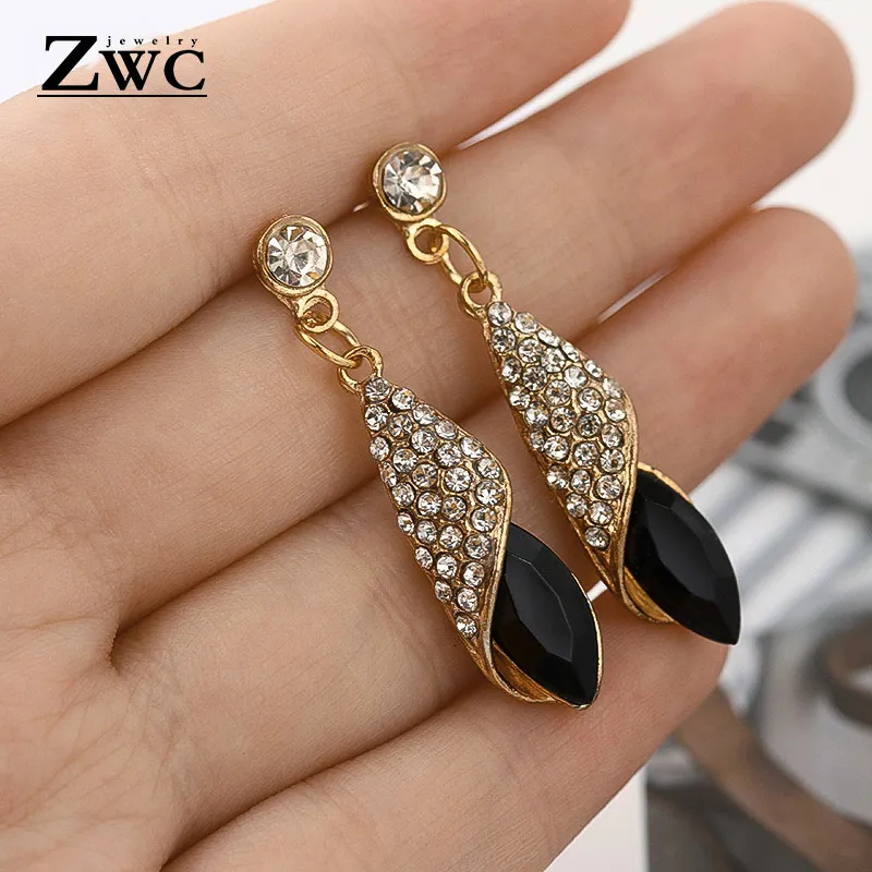 Black 1 ZWC, Модные Винтажные корейские Разноцветные серьги-капли с цирконием для женщин и девушек, вечерние серьги со стразами бижутерия - Окраска металла: Black 1