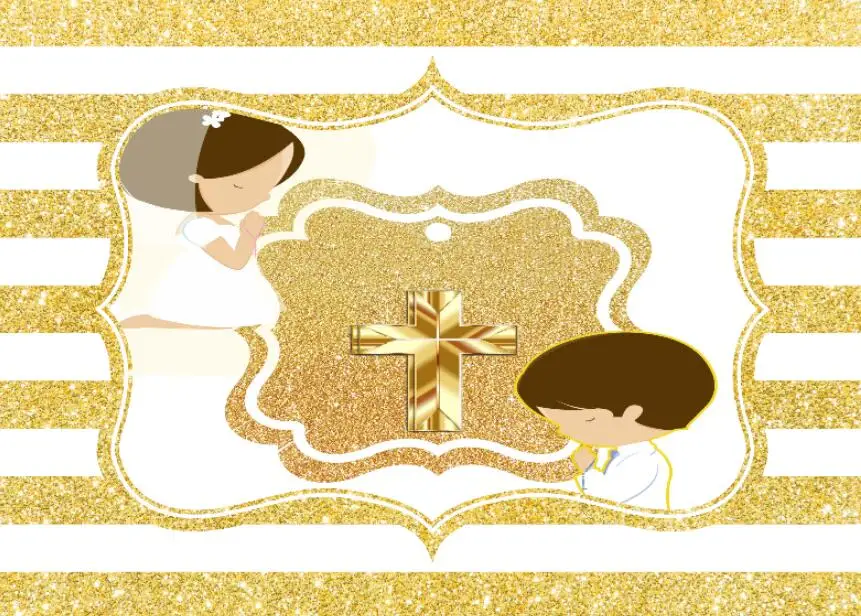

8x8FT Gold Glitter Crown Christening Cross Baby Shower Baptism Custom Photo Background Studio Backdrops Vinyl 240cm x 240cm