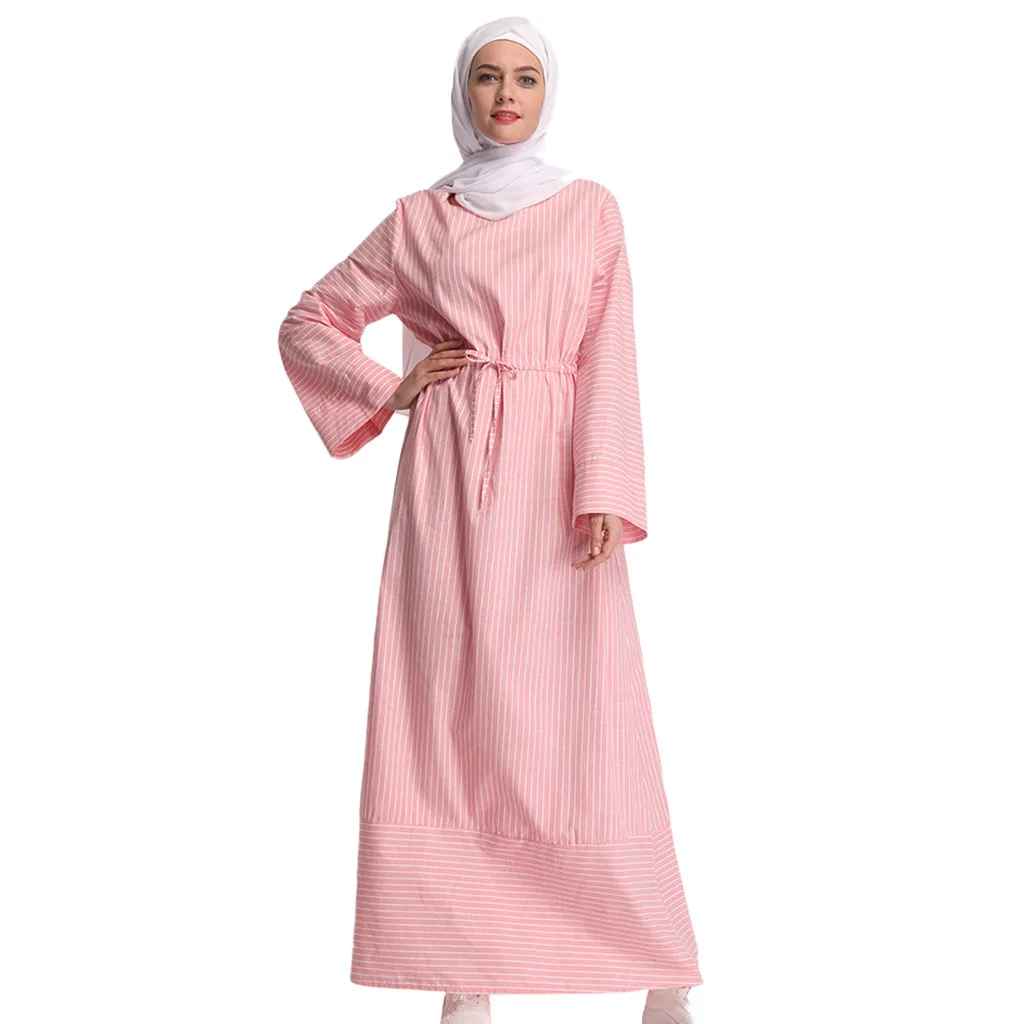 Летнее Длинное Платье в полоску повседневные мусульманские платья и абайя для