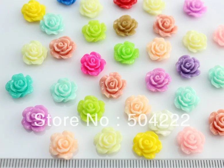 50pcs kawaii mini rose flower Resin floral cameo gem flatback Cabochon cab nail art 11mm lovely resin rose