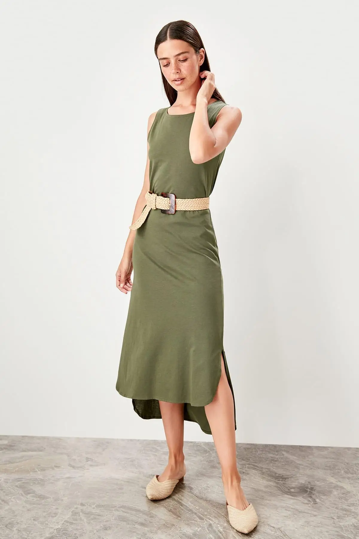 Trendyol хаки велосипед воротник трикотажное платье TWOSS19VG0317|Женские платья| |