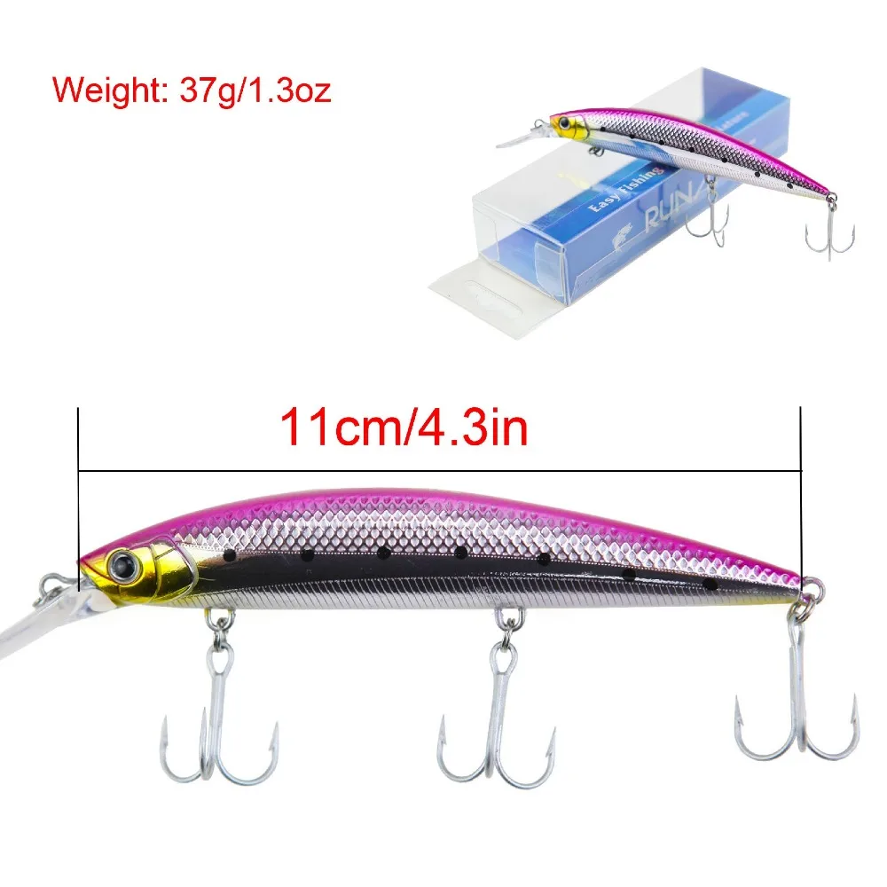 RUNATURE Flash Minnow рыболовная приманка искусственная 110 мм/37 г с 3 французскими VMC