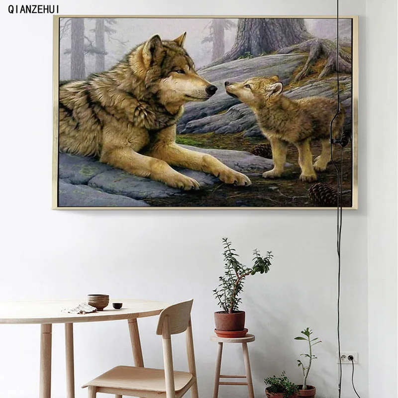 QIANZEHUI DIY Стразы пластиковые поделки Алмазный волк семейная Алмазная картина