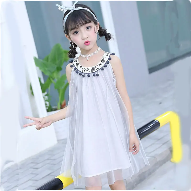 Сетчатое платье на бретельках для девочек летняя детская одежда Robe Girl Princess