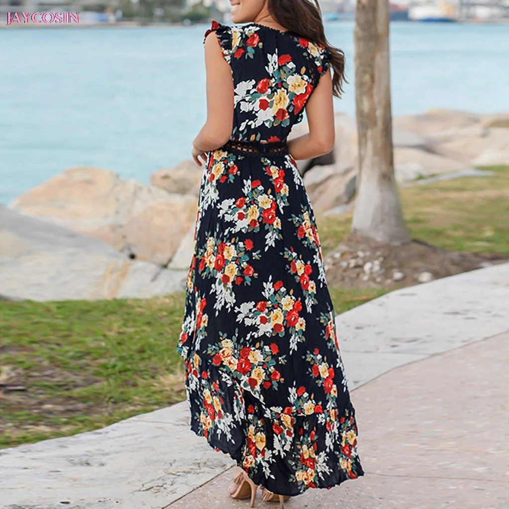 2020 Dress S- XXL Size Women's Floral Bodycon Derss Mid-Calf Elegant Sleeveless Ruffle Midi Party Lover Gift Drop #0409 | Женская