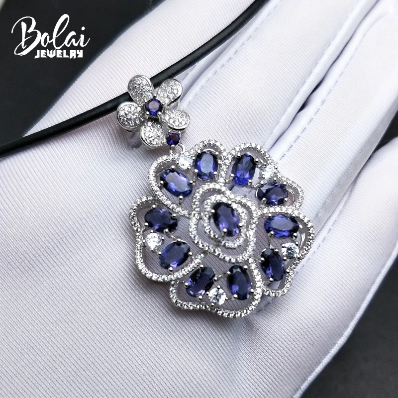 Bolaijewelry, натуральный драгоценный камень иолит кожа аккорд кулон и цепочки ожерелья из стерлингового серебра 925 ювелирные украшения для женщинлучший подарок