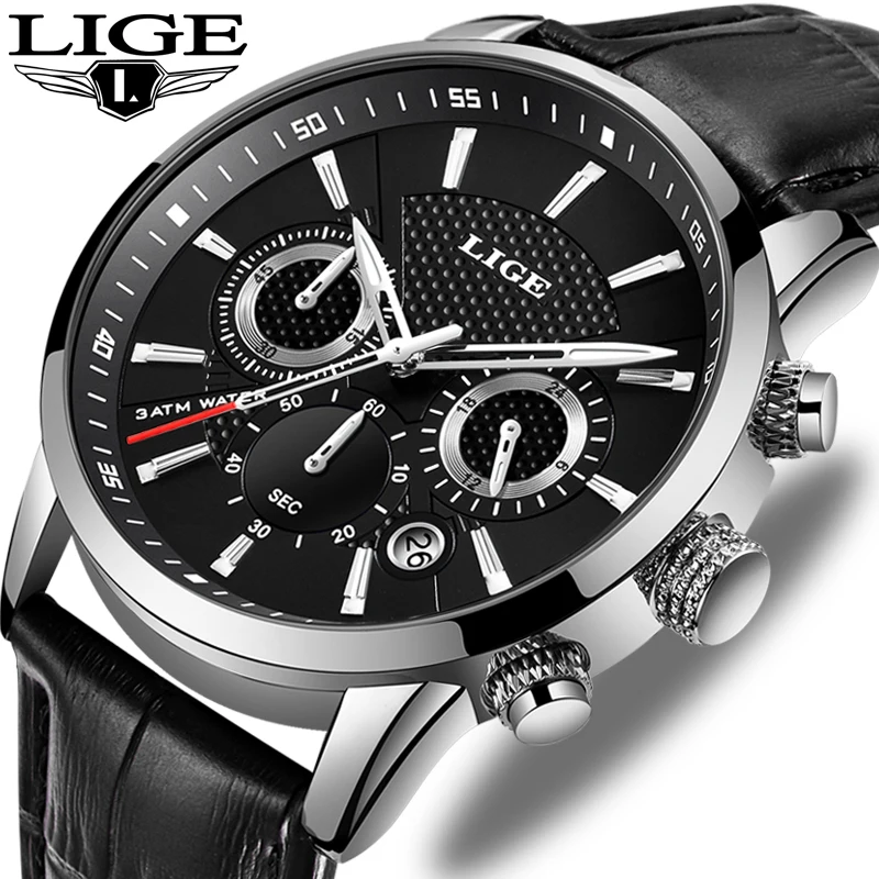 Часы наручные LIGE Мужские кварцевые брендовые Роскошные спортивные