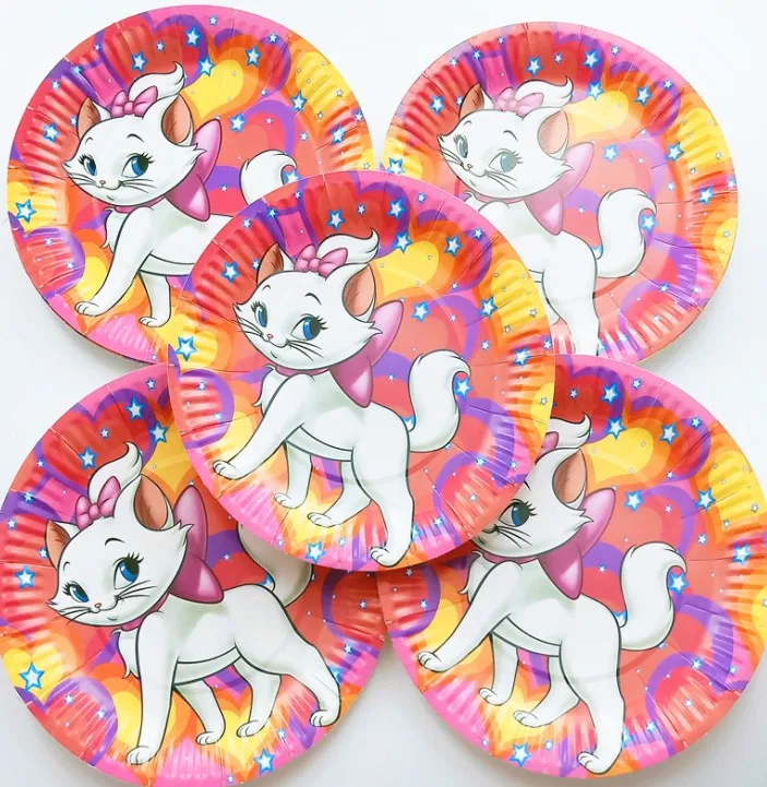 10pcs 7 inch plate disney Marie Cat счастливая посуда для вечеринки в честь Дня рождения ребенка мальчик душ бумага шляпа салфетки тарелка скатерть с днем рождения Подарочная сумка - Цвет: 10pcs 7 inch plate