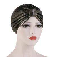 special muslim solid ruffle knotted cotton turban hat cancer chemo beanies bandans cap headwear hearwrap plated hair accessories