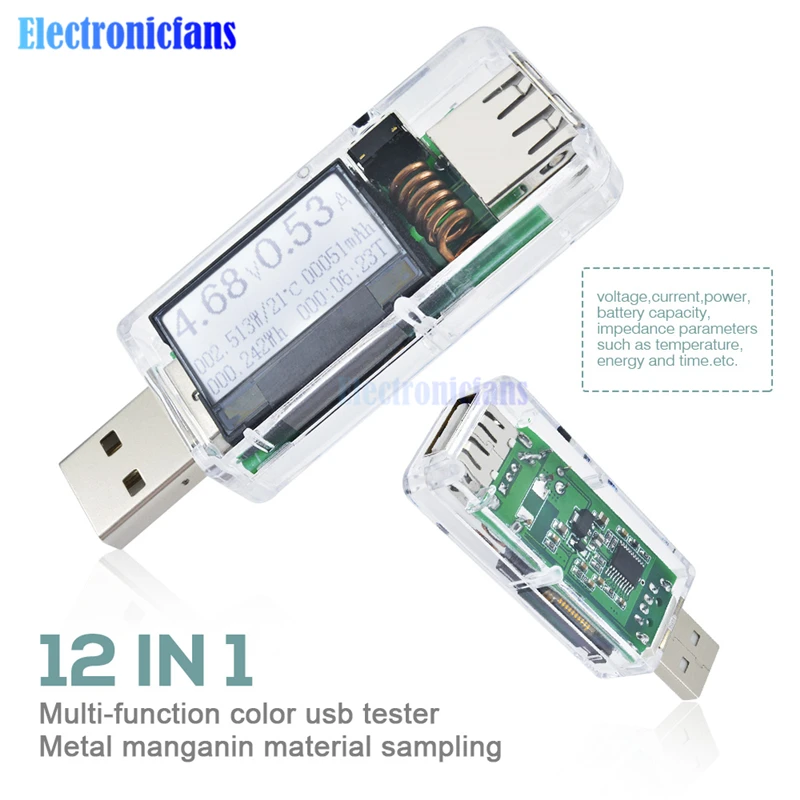 Мини 12 в 1 USB Тестер Цифровой вольтметр напряжение амперметр тока мощность