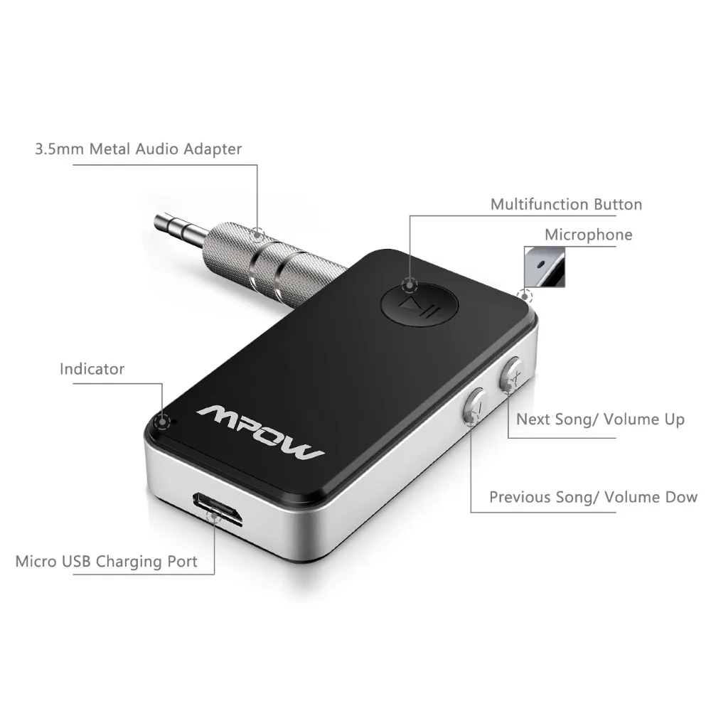 Mpow Bluetooth 4,0 приемник беспроводной 3,5 мм аудио адаптер Встроенный аккумулятор Bluetooth музыкальный приемник для наушников Динамик ТВ ПК