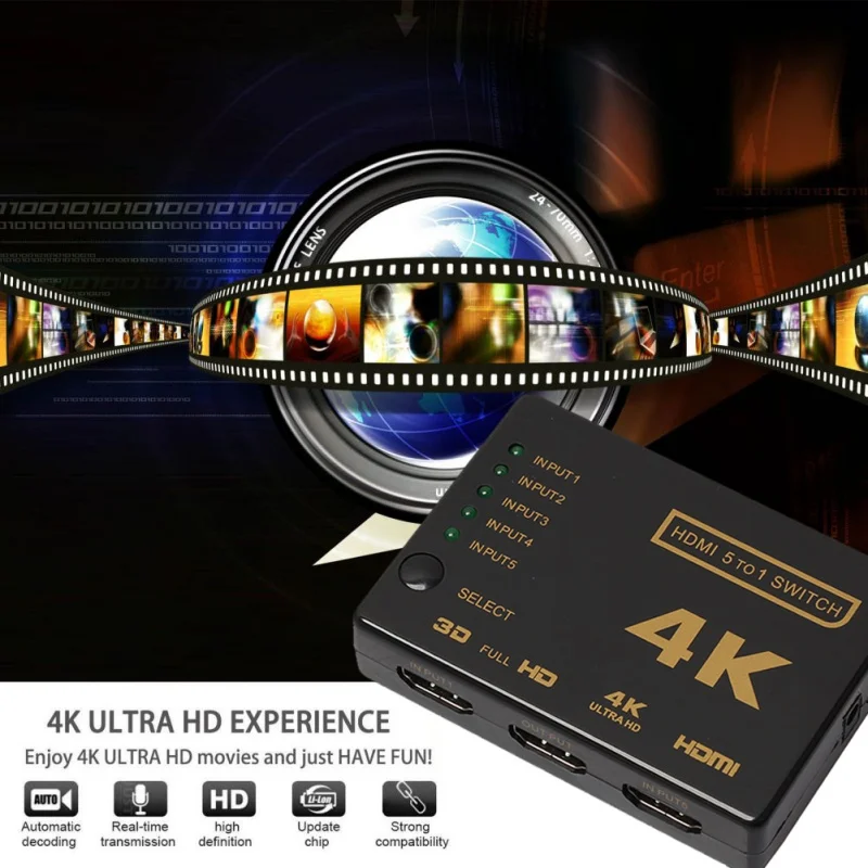Профессиональный мини Коммутатор HDMI 3D 1080 p 5 портов 4 K Переключатель Селектор