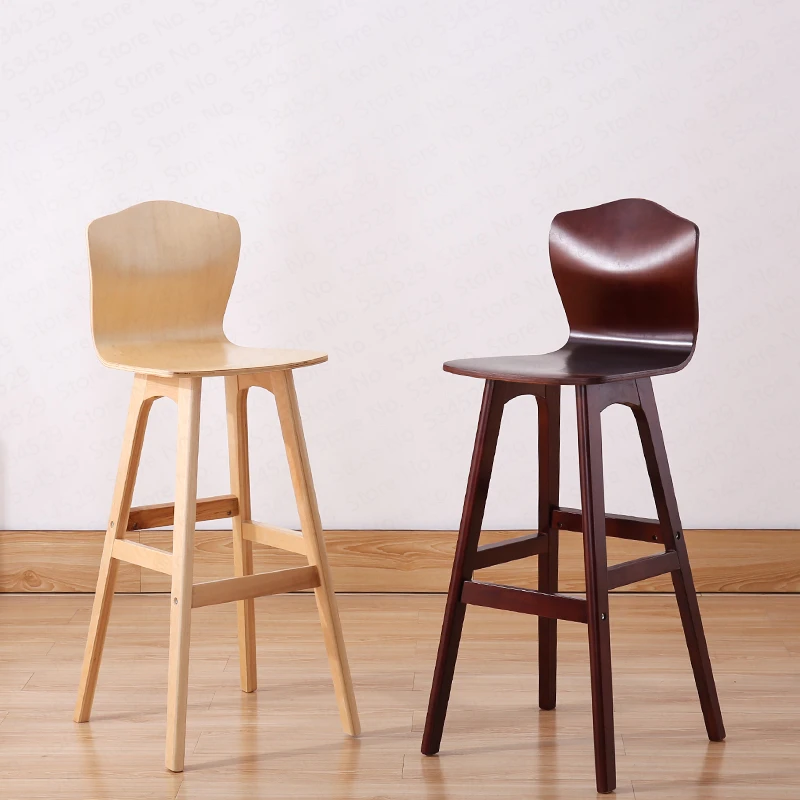 2B Solid wood bar stool Nordic creative high back chair bar high stool dining chair high chair modern minimalist front bar chair