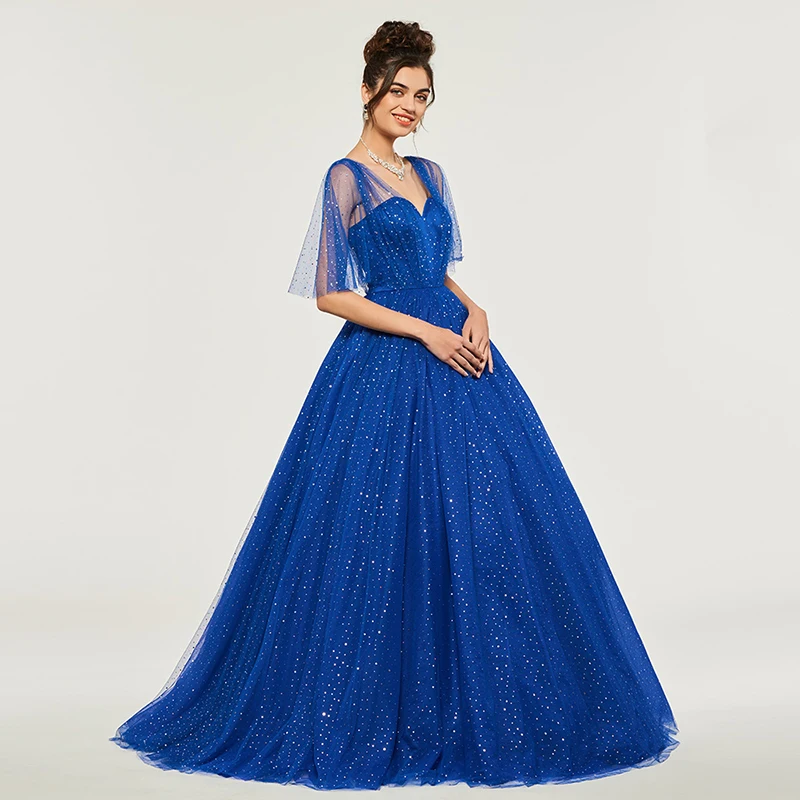 Синее бальное платье Tanpell платья для quinceanera бисероплетение рукав до локтя пола