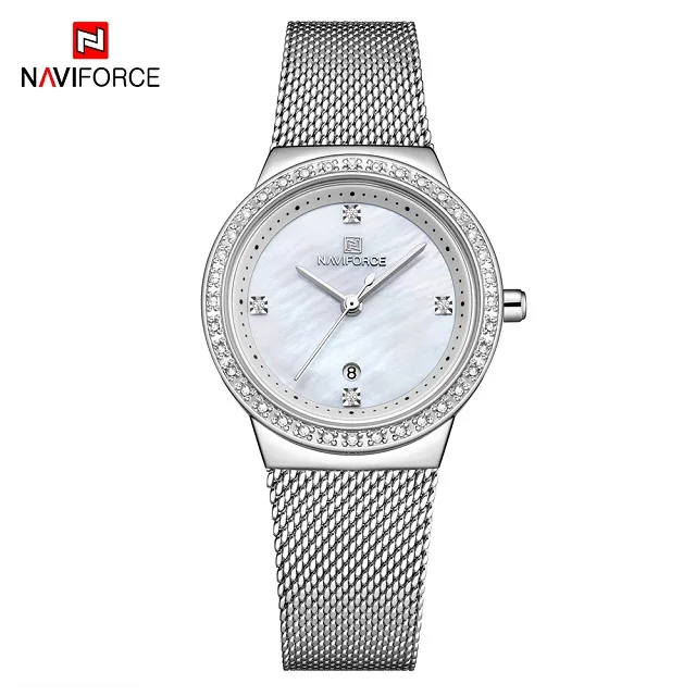 Silver NAVIFORCE роскошный Ультратонкий Для женщин часы модное с кристаллами, стразами женские кварцевые часы Водонепроницаемый женские часы reloj mujer - Цвет: Silver