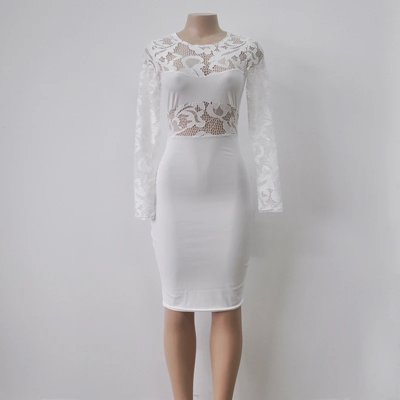 Весна осень sexy dress длинным рукавом vestido де феста bodycon vestidos midi партии белый черный
