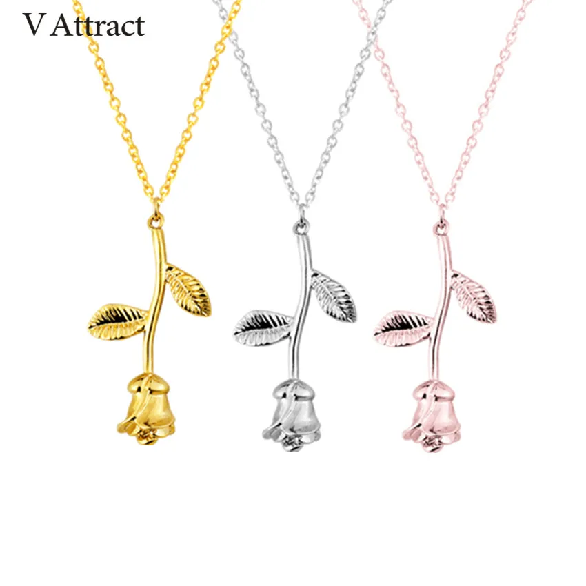 V привлечь серебряные колье Femme Нержавеющая сталь цепи Collier розового золота розы себе Цепочки и ожерелья Для женщин jewelry Макси колье
