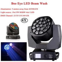 4pcslot led bee eye 19x15w rgbw 4in1 moving head lighting ultimate rotate stage beam wash effect stage dj disco euiqpment lamp