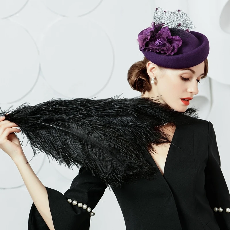 Женская шерстяная шляпа элегантная винтажная Свадебная официальная с цветочным