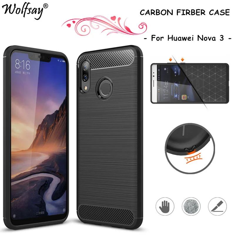 

Carbon Fiber Case For Huawei Nova 3 Phone Case Soft TPU Silicone Cover For Huawei Nova 3 Cover Anti-Slip Shell For Huawei Nova 3