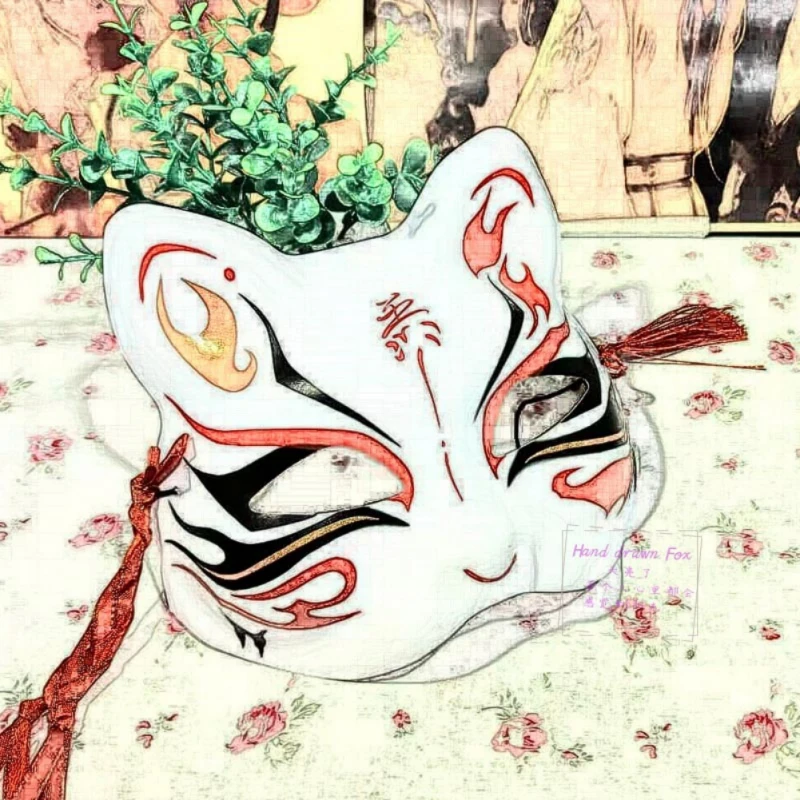 ПВХ маска лисы японский демон Kitsune Хэллоуин косплей на все лицо ручная роспись