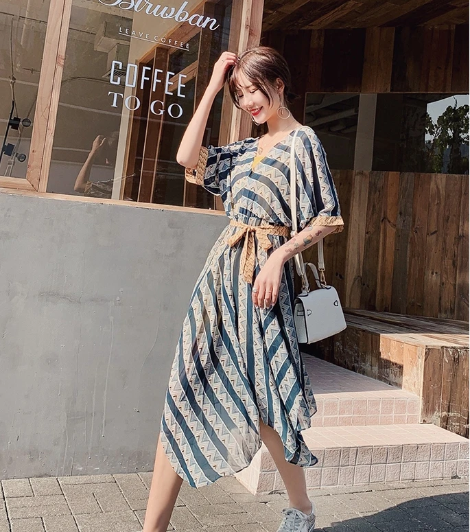 GRUIICEEN Асимметричное Платье с принтом повседневное шифоновое платье коротким