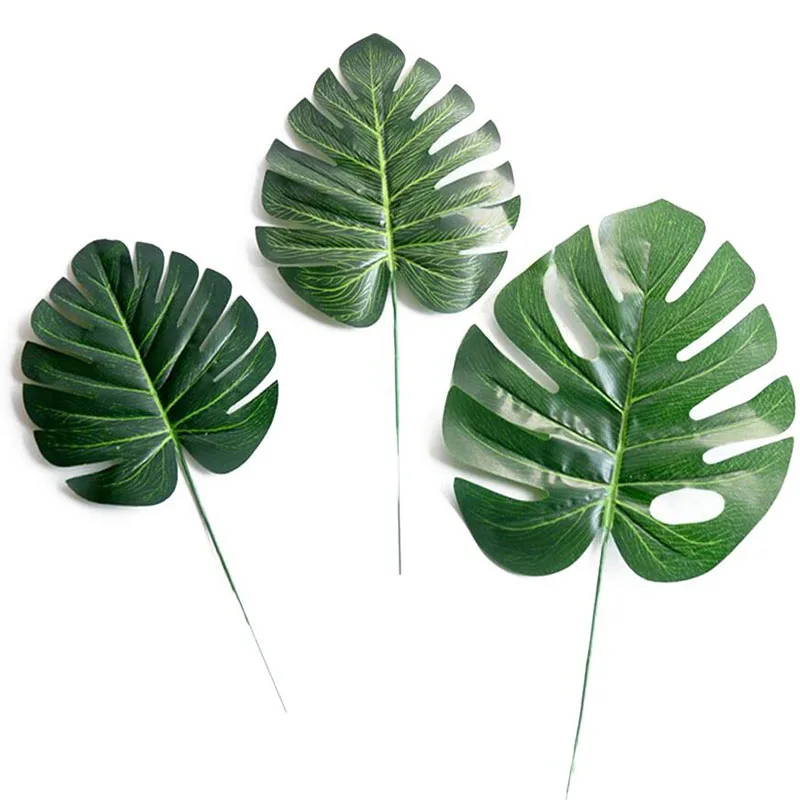

20pcs Fake Faux Artificial Tropical Palm Leaves Green Monstera Leaves Home Wedding DIY Kitchen Party Decoration Handcrafts 05362