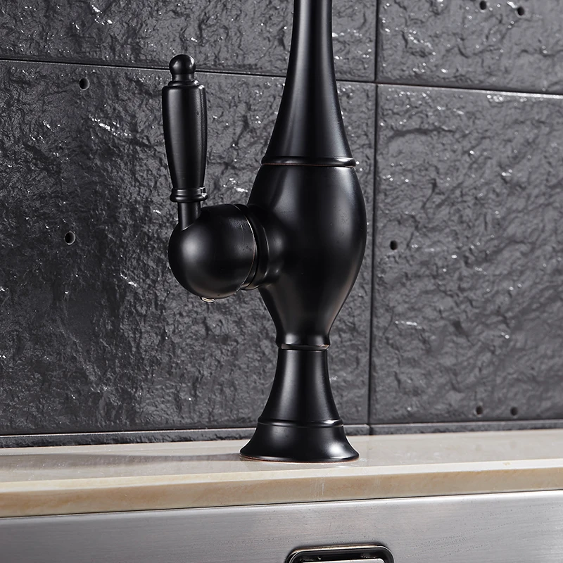 Kitchen Faucet Euro Retro Oil Rubbed Black Bronze Swivel Singe Handle Bathroom Basin Kitchen Deck Mounted Sink Mixer Tap