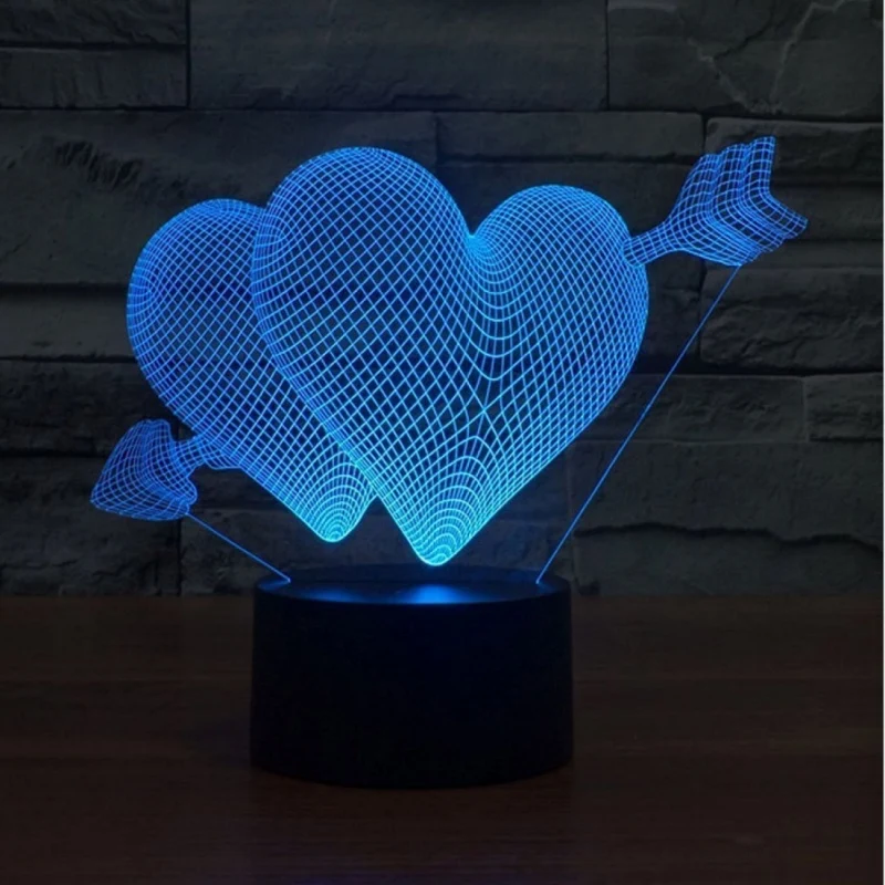Горячая Распродажа Любовь Сердце 3D светодиодный лампа USB мультфильм ночник 7