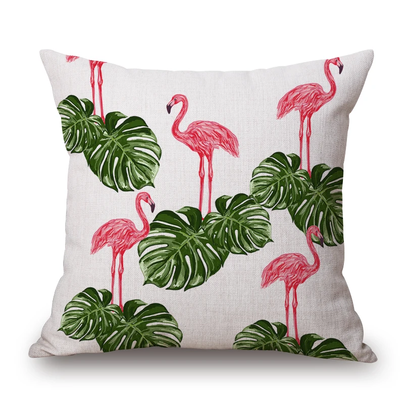 jungle bird chaise chair sofa cushion cover flamingo throw pillow case green leaf almofada tropical decoration cojines for home | Дом и сад