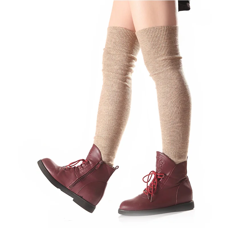 Зимние шерстяные теплые гетры Женские однотонные Модные осенние вязаные сапоги