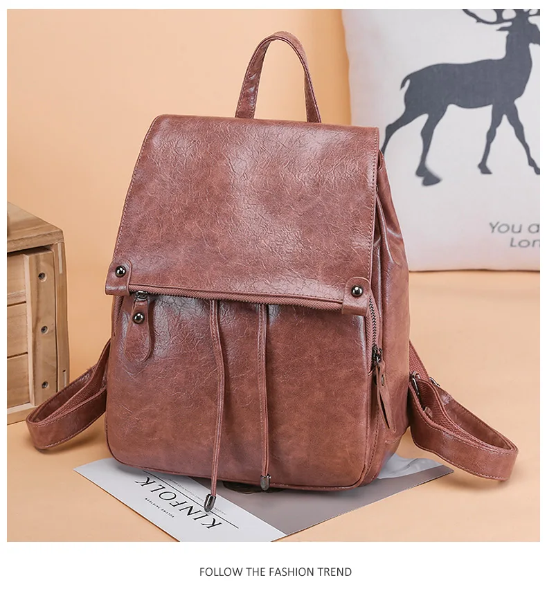 Ретро Женский мягкий кожаный рюкзак для колледжа для девушек в стиле преппи, школьные сумки для студентов на шнурке, большая сумка для путешествий, женские рюкзаки XA256H
