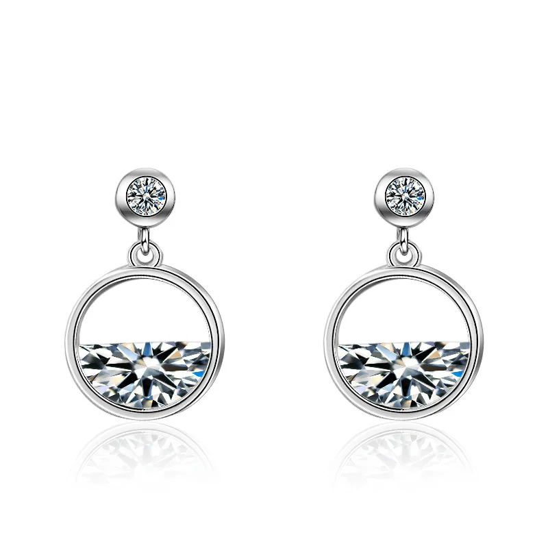 

Fashion Shiny Cubic Zirconia Round Circle 925 Sterling Silver Ladies Stud Earrings Jewelry For Women No Fade Cheap Students Girl