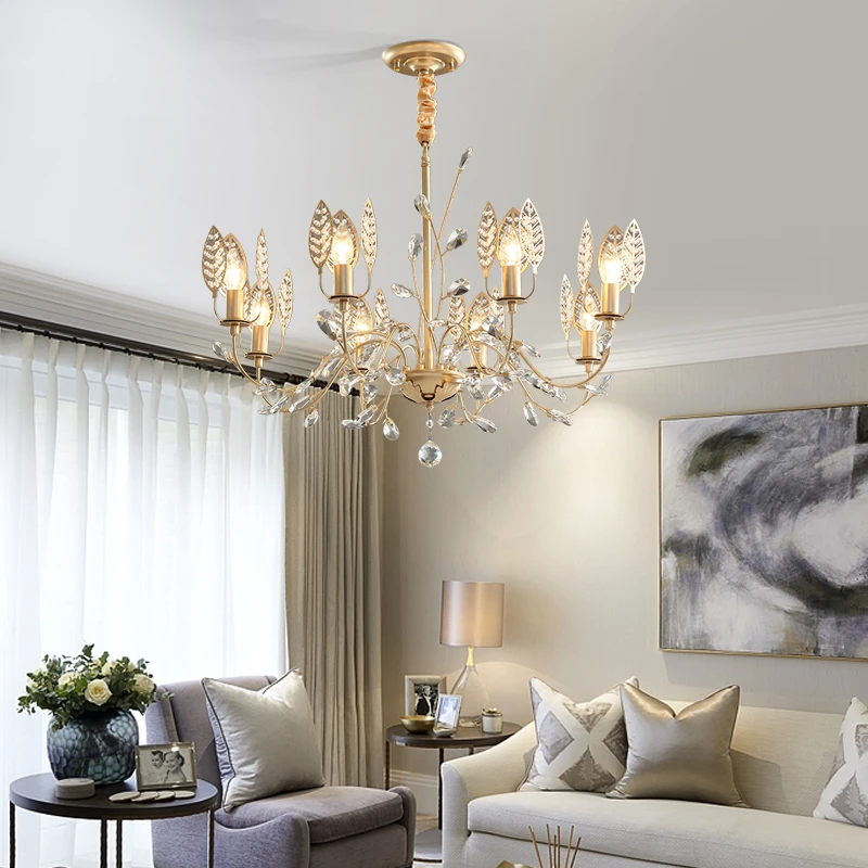 Современная светодиодная люстра с золотым гальваническим листом Lustre K9 Cristal